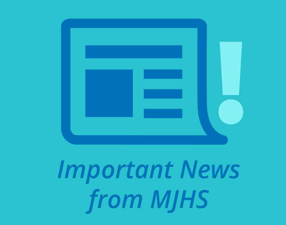 Teal Announcement Badge Indication Important News from MJHS