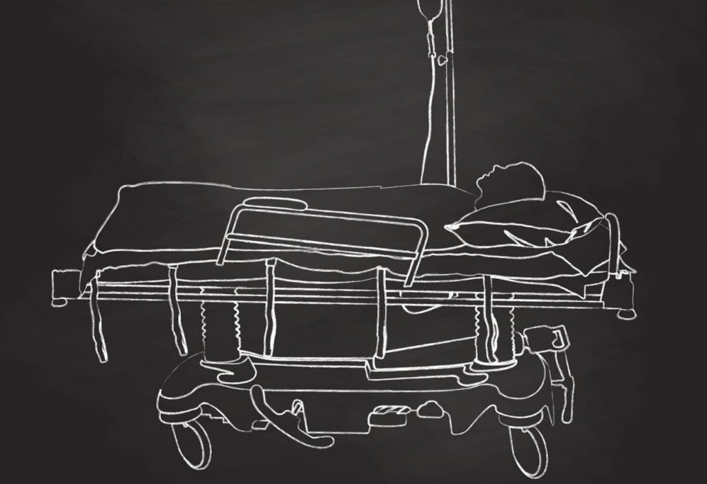 Chalkboard Illustration of Patient in Hospital Bed