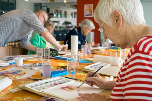 Elderly People Painting with Watercolor